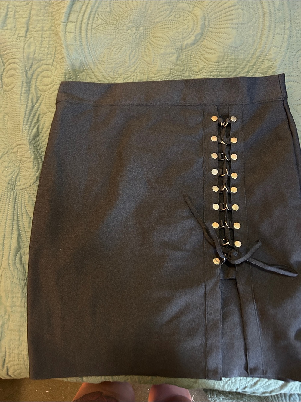 WOW couture Black Lace-Up Mini Skirt with Grommet Detail